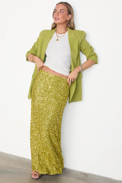Lime Stellar Sequin Skirt