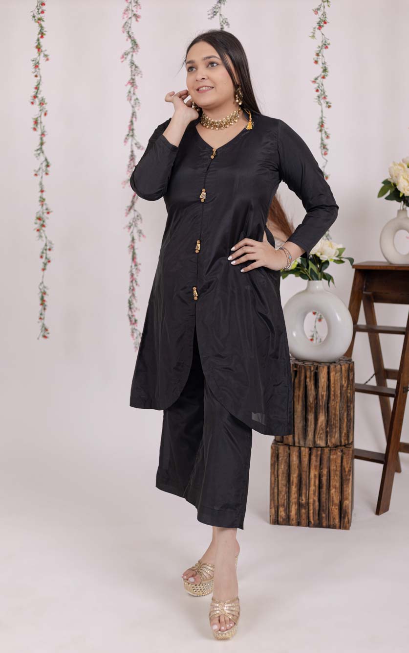 Embroidered Black Fancy Fabric Party Wear Kurti | Fancy suit, Long kurti  designs, Partywear